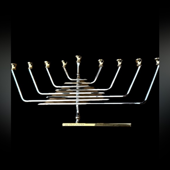 NEW Karshi Jerusalem Israel Modernist 24K Gold Plated Menorah Chanukah Hanukkah